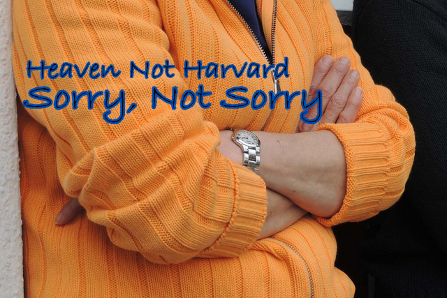 What does sorry mean? What does repentance and contrition look like? Are you Sorry, Not Sorry? HeavenNotHarvard.com